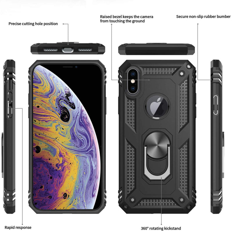 LeYi iPhone XS/iPhone X Case with Ring Holder Kickstand, Full Body Protective Silicone TPU Gel Personalised Shockproof Tough Armour Phone Cover