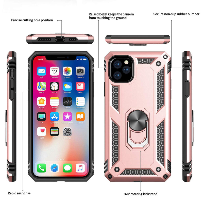 iPhone 11 Pro Max Case with Tempered Glass Screen Protector [2Pack], LeYi Military Grade Armor Phone Cover Case with Ring Magnetic Car Mount Kickstand