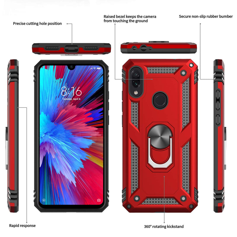 LeYi Xiaomi Redmi Note 7 Case with Ring Holder Kickstand, Full Body Protective Silicone TPU Gel Shockproof Tough Armour Cover with Screen Protector