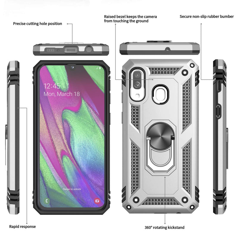 LeYi for Samsung Galaxy A40 Case and Tempered Glass Screen Protector(2 Pack), Ring Holder [Military Grade] Protective Silicone Shockproof Tough Armour