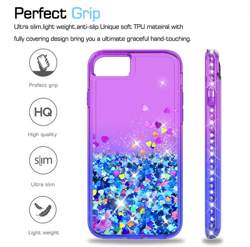 iPhone 8 Plus Case, iPhone 7 Plus Case, iPhone 6 Plus Clear Glitter Case with Tempered Glass Screen Protector [2 Pack] for Girls , LeYi Phone Case