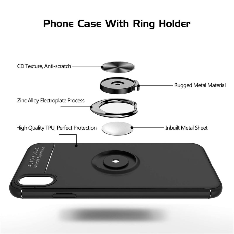 LeYi Case for iPhone XS Max with Ring Holder, Rotating Kickstand Stand Slim Soft Shockproof Silicone Gel TPU Phone Cover With Screen protector