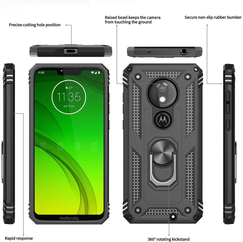 Moto G7 Play Case (Not Fit Moto G7) with Tempered Glass Screen Protector [2 Pack], LeYi Military Grade Defender Phone Case with Magnetic Car Mount