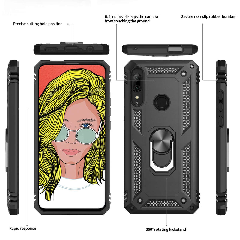 LeYi Case for Huawei P Smart Z with Ring Holder Kickstand, Full Body Protective Silicone TPU Personalised Shockproof Tough Armour Phone Cover