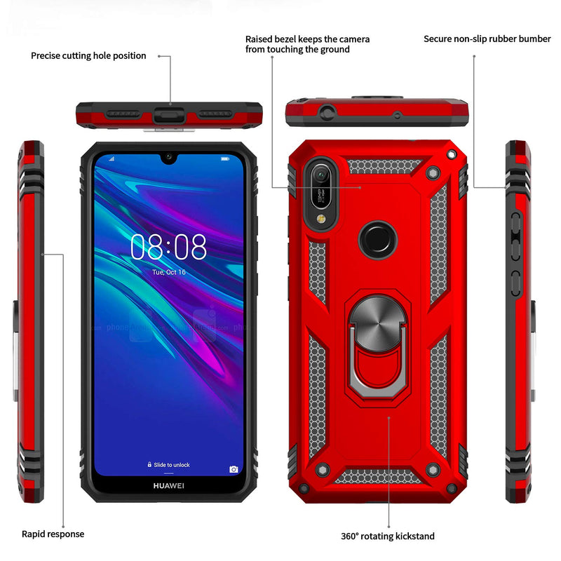 LeYi Huawei Y6 2019 Case/Honor 8A with Ring Holder, Full Body Protective Silicone TPU Shockproof Tough Armour Phone Cover and 2 Tempered Glass Screen