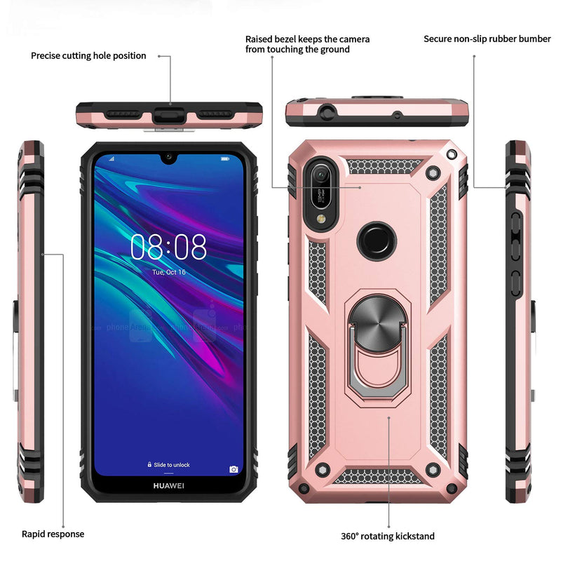 LeYi Huawei Y6 2019 Case/Honor 8A with Ring Holder, Full Body Protective Silicone TPU Shockproof Tough Armour Phone Cover and 2 Tempered Glass Screen