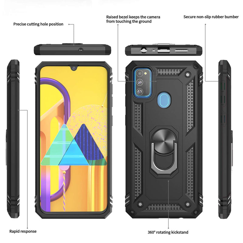 LeYi for Samsung Galaxy M30 Case with Tempered Glass Screen Protector(2 Pack),Magnetic Ring Holder [Military Grade] Protective Silicone Shockproof