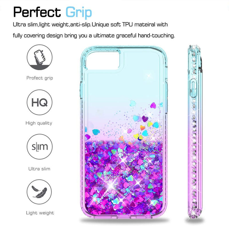 iPhone 6s / 6 Case, iPhone 7 Case, iPhone 8 Glitter Case with Tempered Glass Screen Protector [2Pack] ,LeYi Moving Quicksand Clear Case