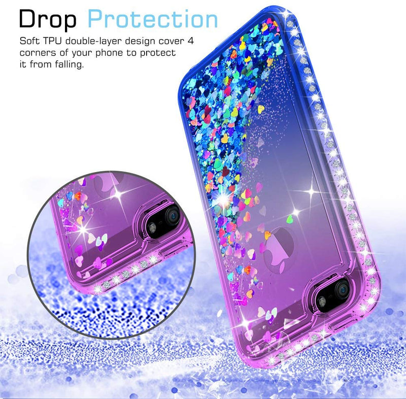 iPhone 5S Case, iPhone SE Case with [2 Pack] Tempered Glass Screen Protector, LeYi Glitter Bling Liquid Quicksand TPU Protective Case