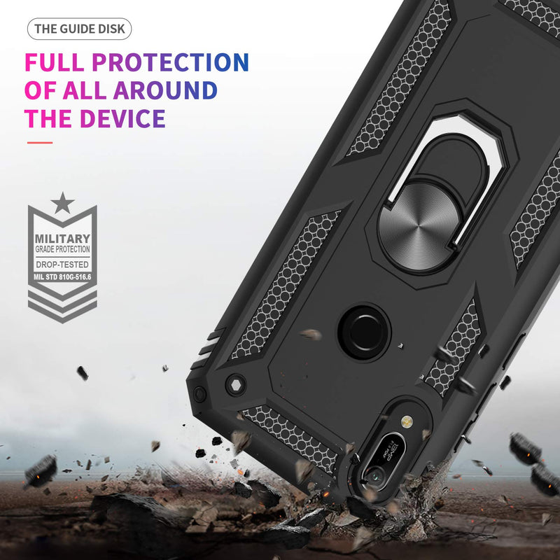 LeYi Huawei Y6 2019 Case/Honor 8A with Ring Holder, Full Body Protective Silicone TPU Shockproof Tough Armour Phone Cover and 2 Tempered Glass Screen