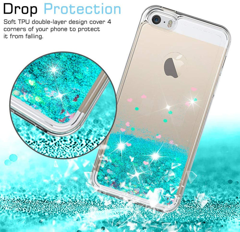 iPhone 5S Case, iPhone SE Case with [2 Pack] Tempered Glass Screen Protector, LeYi Glitter Bling Liquid Quicksand TPU Protective Case