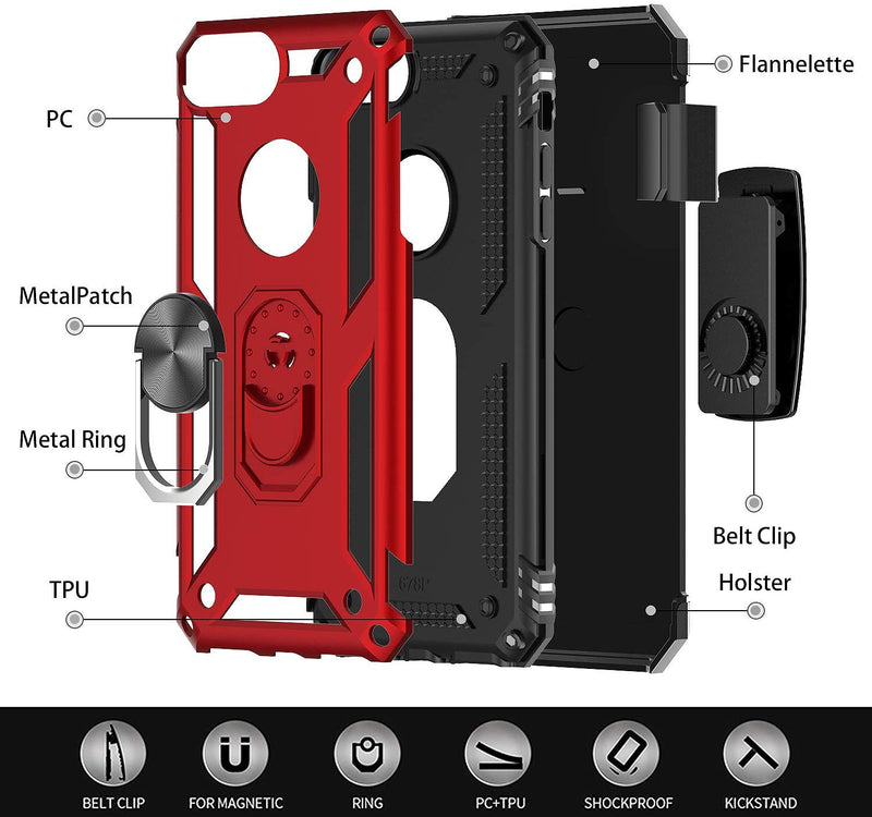 iPhone 8 Plus Case, iPhone 7 Plus Case, iPhone 6 Plus Case with Tempered Glass Screen Protector, LeYi Military Grade Phone Case , Red