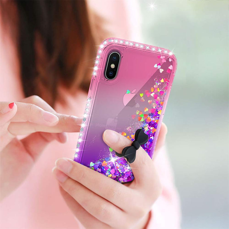 LeYi Case for iPhone XS/iPhone X with Glass Screen Protector [2 pack], 3D Glitter Liquid Cute Personalised Clear Silicone Gel Shockproof Phone Cover