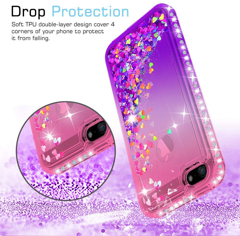 iPhone 5S Case, iPhone SE Case with [2 Pack] Tempered Glass Screen Protector, LeYi Glitter Bling Liquid Quicksand TPU Protective Case