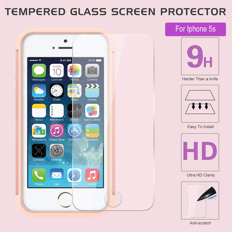 LeYi Funda para iPhone 5, iPhone 5S, iPhone SE 2016 con [2 protectores de  pantalla de vidrio templado], 360 funda de silicona suave a prueba de  golpes