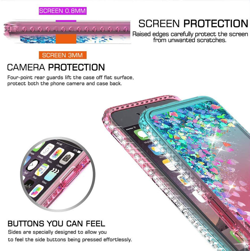 iPhone 6s / 6 Case, iPhone 7 Case, iPhone 8 Glitter Case with Tempered Glass Screen Protector [2Pack] ,LeYi Moving Quicksand Clear Case