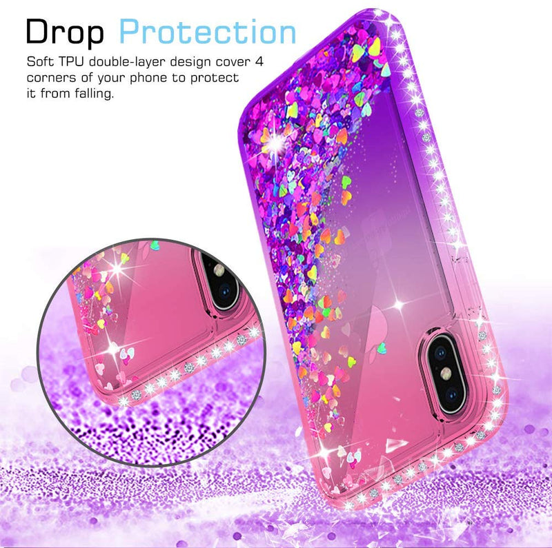 LeYi Case for iPhone XS/iPhone X with Glass Screen Protector [2 pack], 3D Glitter Liquid Cute Personalised Clear Silicone Gel Shockproof Phone Cover