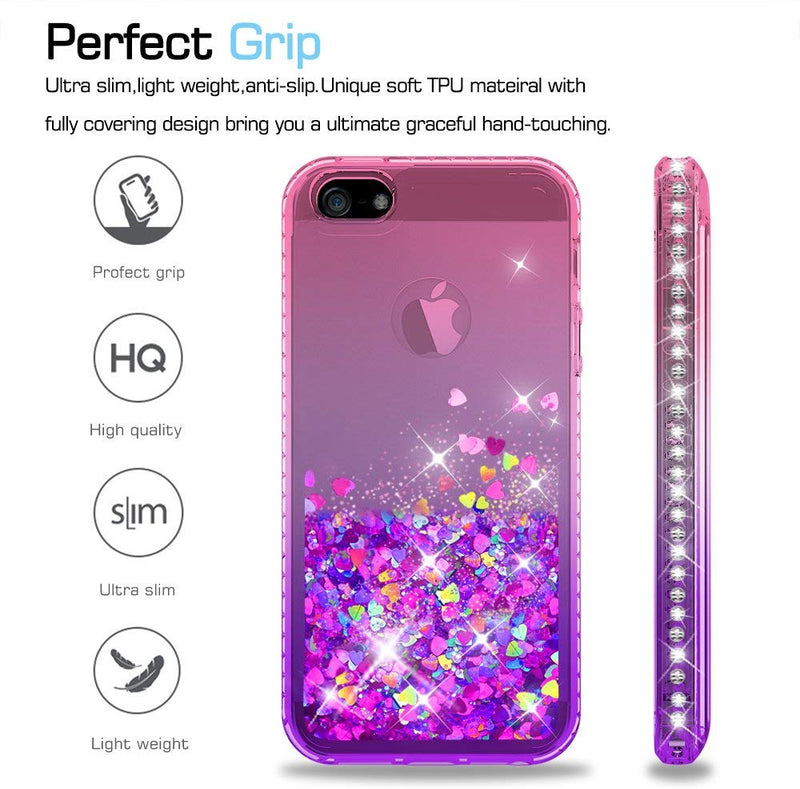 iPhone 5S Case, iPhone SE Case with [2 Pack] Tempered Glass Screen Protector, LeYi Glitter Bling Liquid Quicksand TPU Protective Case