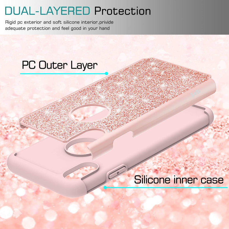 iPhone Xs Max Case with Tempered Glass Screen Protector [2 Pack],LeYi Cute Girly Glitter Bling Silicone Protective Phone Cover Case TP Pink/Rose Gold