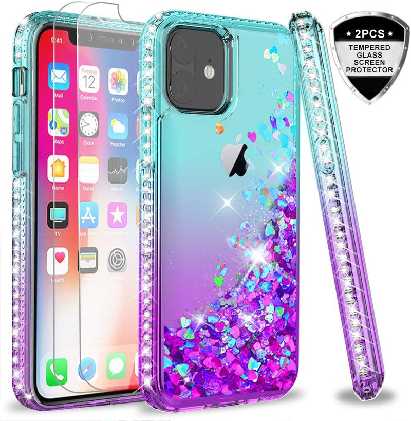 iPhone 11 Case (2019) with Tempered Glass Screen Protector [2Pack], LeYi  Phone Case for Apple iPhone 11 iPhone XI 6.1inch ZX Teal/Purple