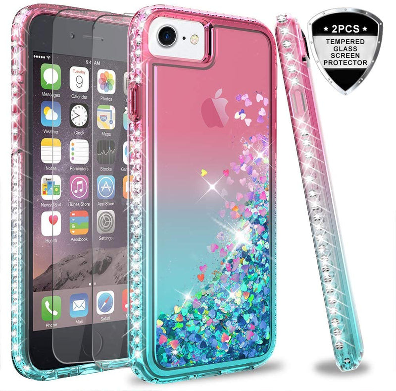 iPhone 6s / 6 Case, iPhone 7 Case, iPhone 8 Glitter Case with Tempered Glass Screen Protector [2Pack] ,LeYi Moving Quicksand Clear Case