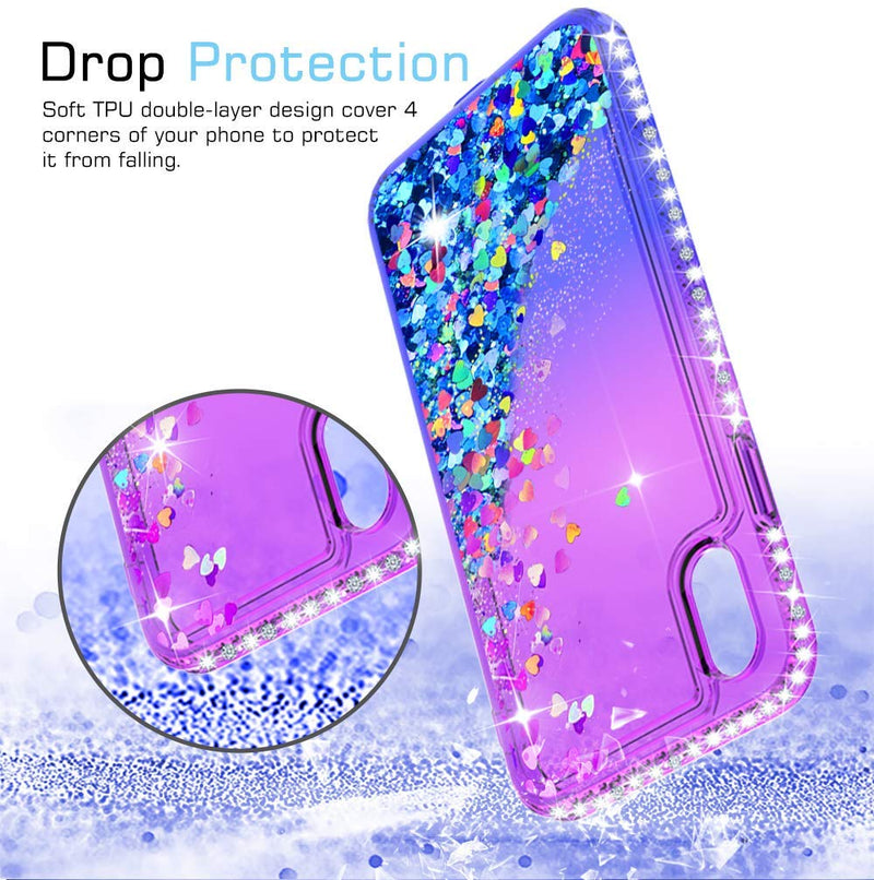 LeYi Case for iPhone XR with Glass Screen Protector [2 pack], Glitter Liquid Flowing Clear Transparent Diamond Personalise TPU Gel Silicone Shockproof