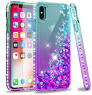 LeYi Case for iPhone XS Max with Glass Screen Protector [2 pack], Glitter Liquid Flowing Clear Transparent Diamond Personalise TPU Gel Silicone