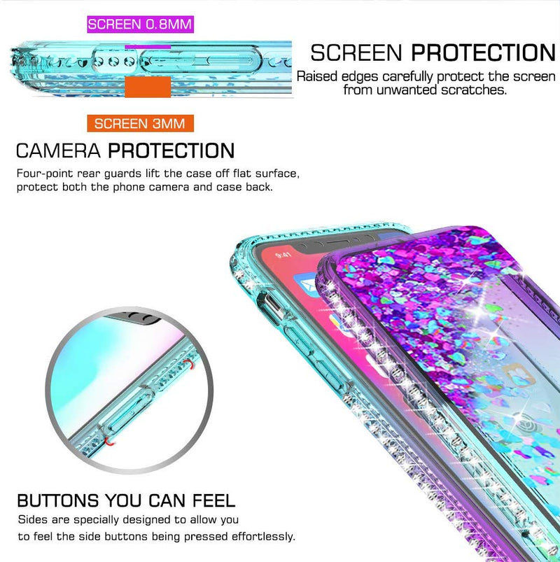 iPhone 11 Pro Max Case (2019) with Tempered Glass Screen Protector [2Pack] , LeYi Phone Case for Apple iPhone 11 Pro Max 6.5 inch ZX Teal/Purple