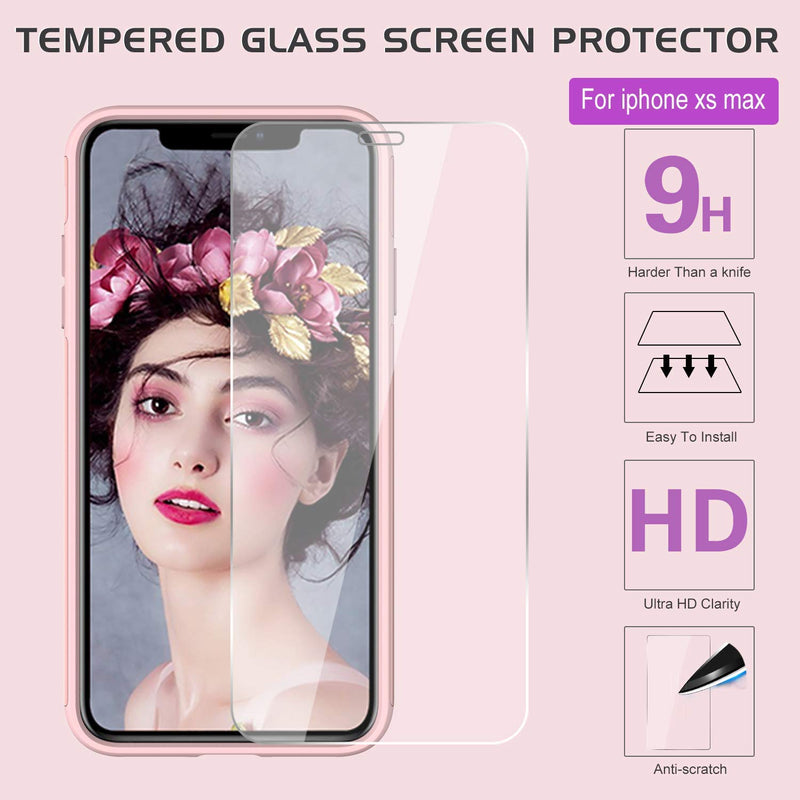 iPhone Xs Max Case with Tempered Glass Screen Protector [2 Pack],LeYi Cute Girly Glitter Bling Silicone Protective Phone Cover Case TP Pink/Rose Gold