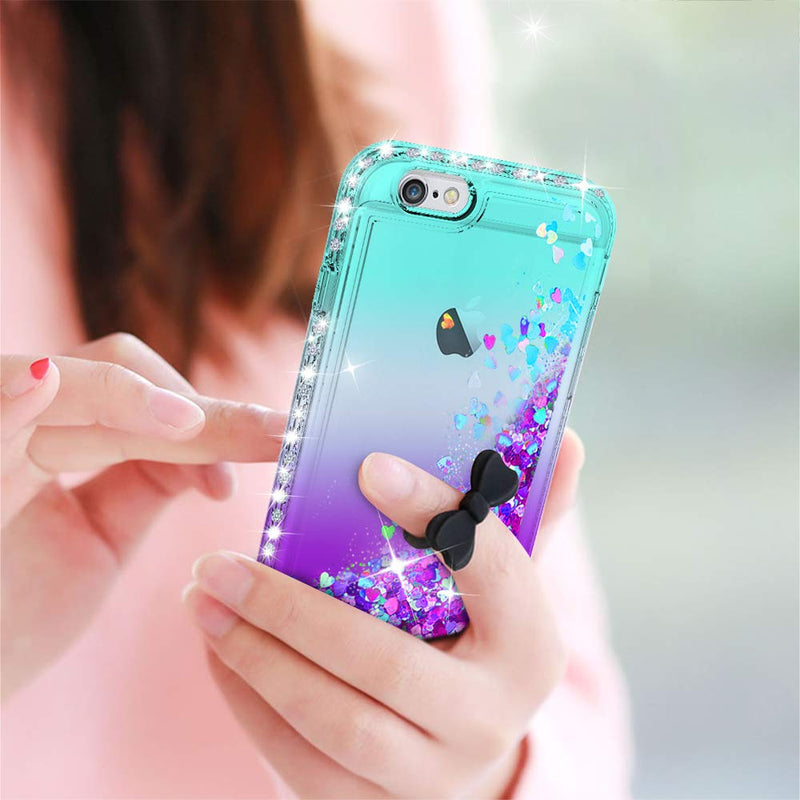 LeYi Case for iPhone 6 iPhone 6S with Tempered Glass Screen Protector [2 pack], 3D Glitter Liquid Cute Personalised Clear Silicone Gel Shockproof