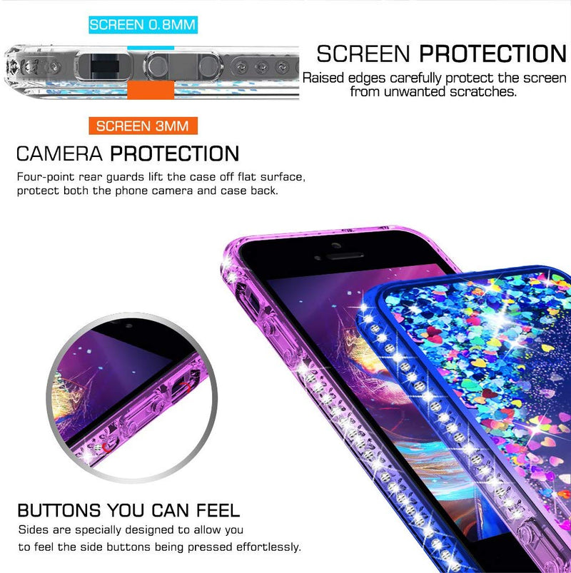 iPhone 5S Case, iPhone SE Case with [2 Pack] Tempered Glass Screen Protector, LeYi Glitter Bling Liquid Quicksand TPU Protective Case