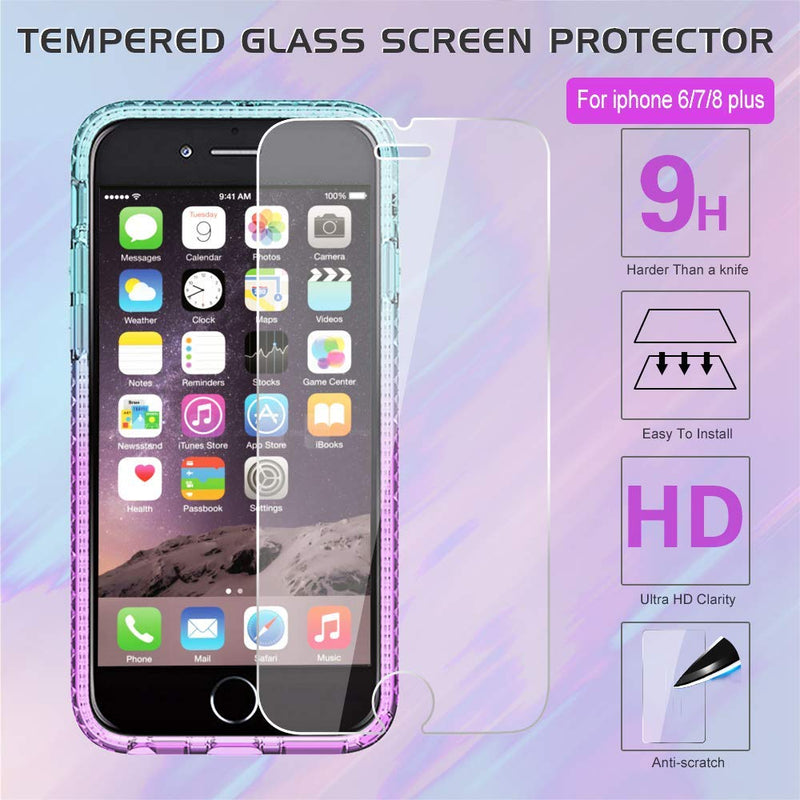 iPhone 8 Plus Case, iPhone 7 Plus Case, iPhone 6 Plus Clear Glitter Case with Tempered Glass Screen Protector [2 Pack] for Girls , LeYi Phone Case