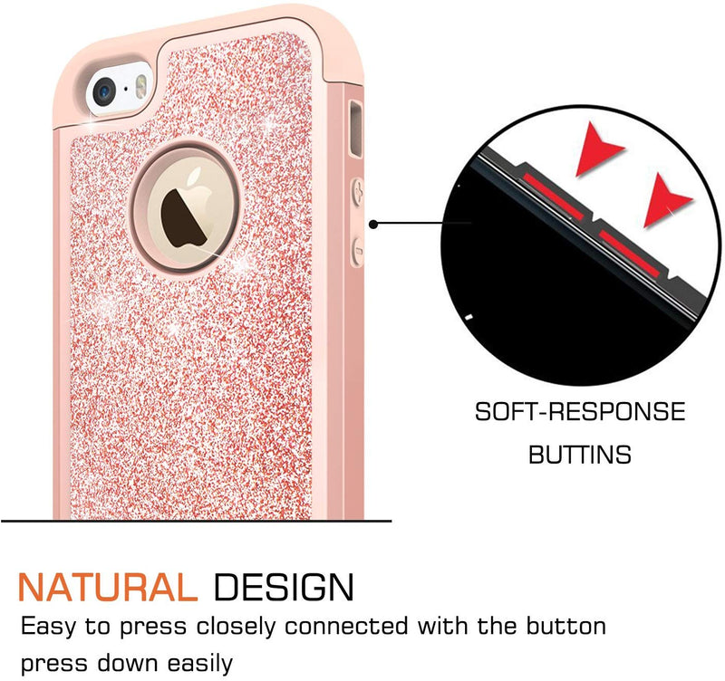 iPhone 5S Case,iPhone 5 /iPhone SE Case with Tempered Glass Screen Protector [2 Pack],LeYi Glitter Bling  Heavy Duty Protective Case ,TP Rose Gold