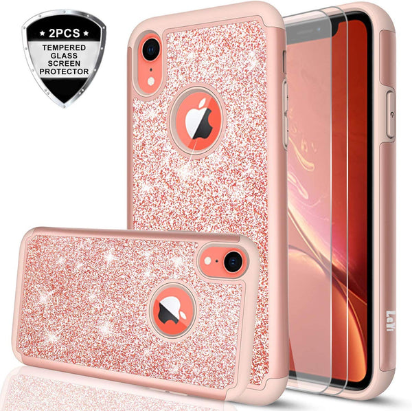 iPhone XR Case with Tempered Glass Screen Protector [2 Pack], LeYi  Phone Cover Cases for Apple iPhone XR 10 10XR (6.1") TP Rose Gold